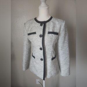 Danilo Tweed Blazer Black White Trim Chanel Style Jacket Size 8